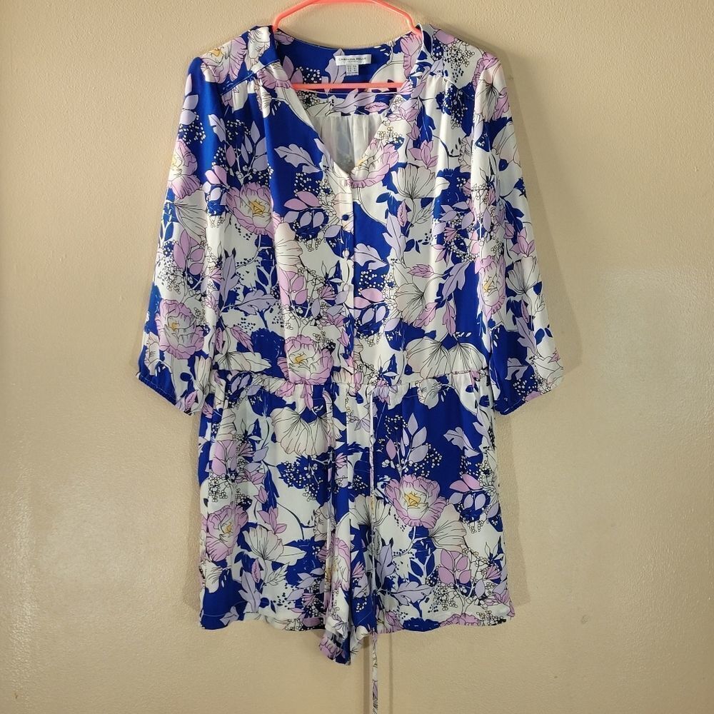 Carolina Belle Blue, white and pink Floral Romper Womens Size 6